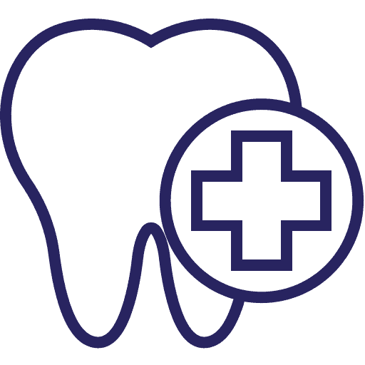 Tooth outline with medical cross icon