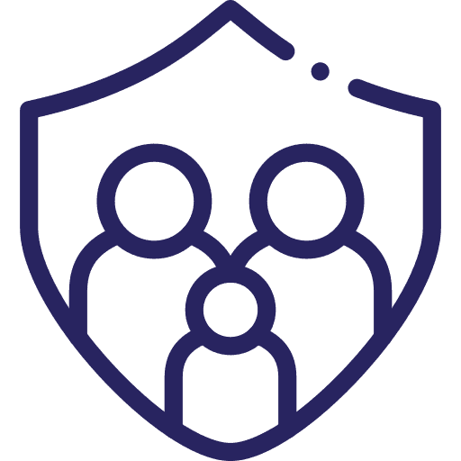 Shield icon protecting a group of people