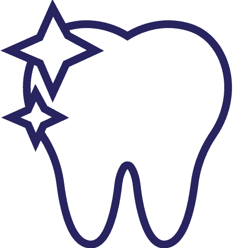 Tooth outline with sparkling stars icon